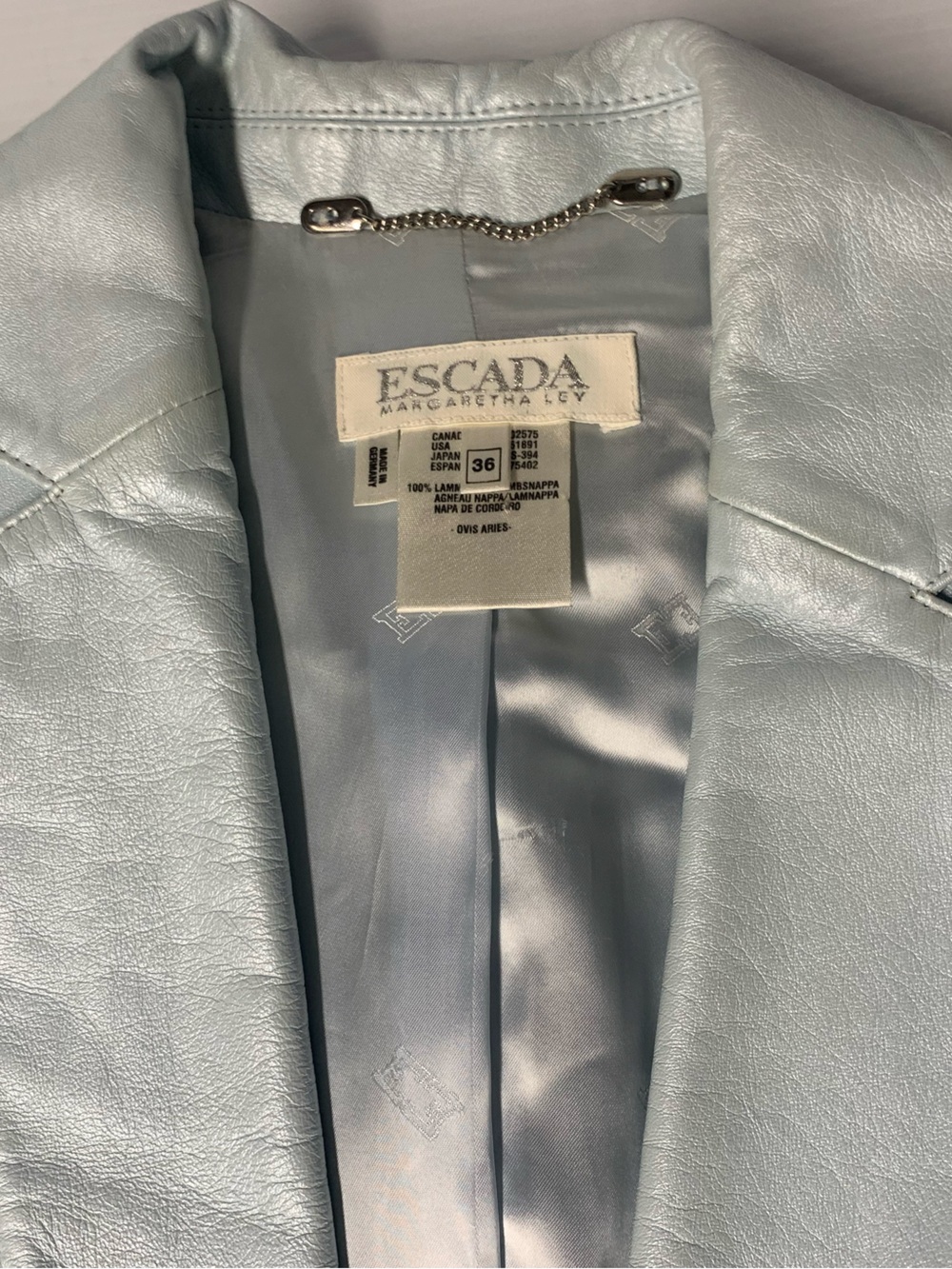 Vintage Baby Blue Escada by Margaretha Ley Leather Blazer.